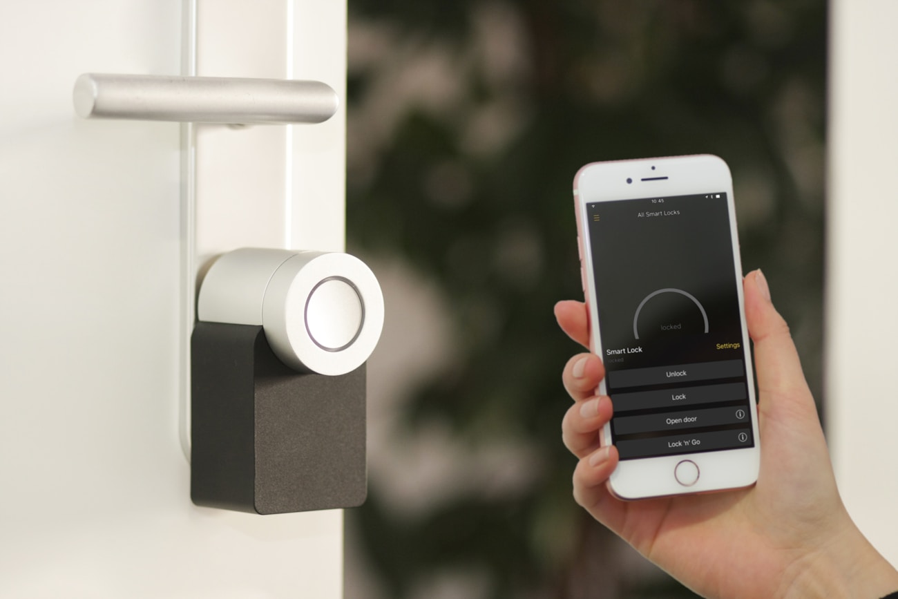 Smart home lighting and automation controls in a modern room